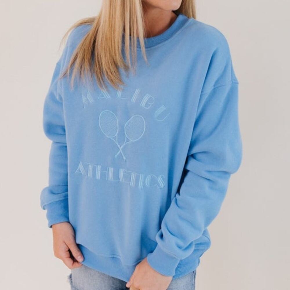 Bailey Rose Medium Embroideredโ โMalibu Athleticsโ Blue Crewneck Pullover